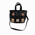 Black faux leather patchwork bag