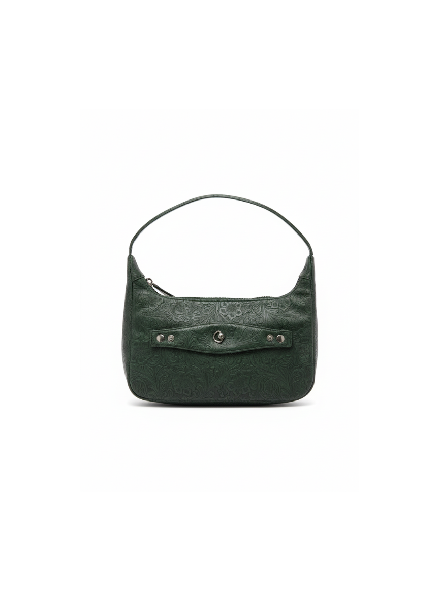 Green handbag on a white background
