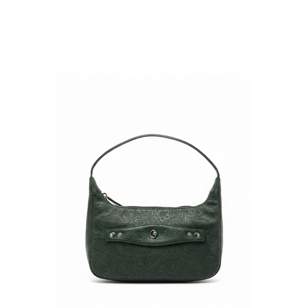 Green handbag on a white background